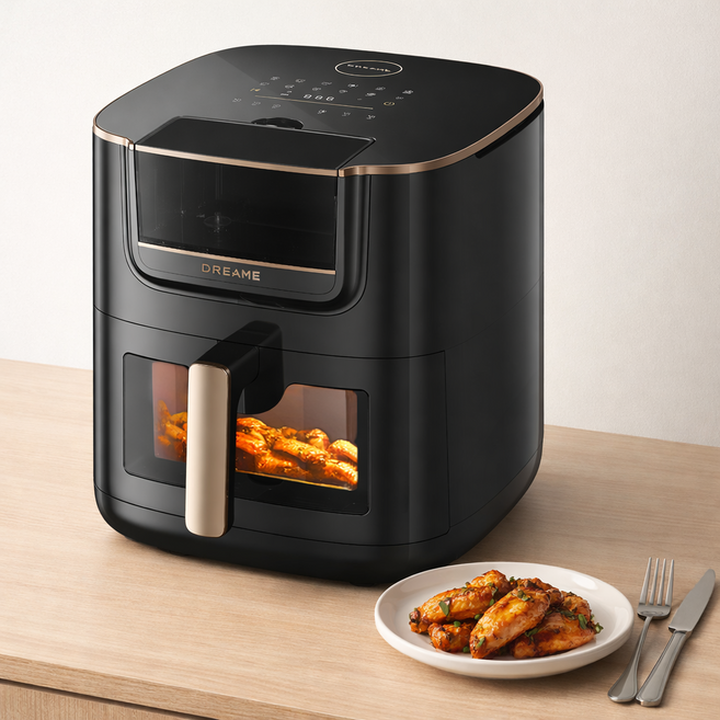 Dreame 드리미 360도 히팅 스팀 에어프라이어 7L 대용량 투명창 간편세척, 블랙, AF30