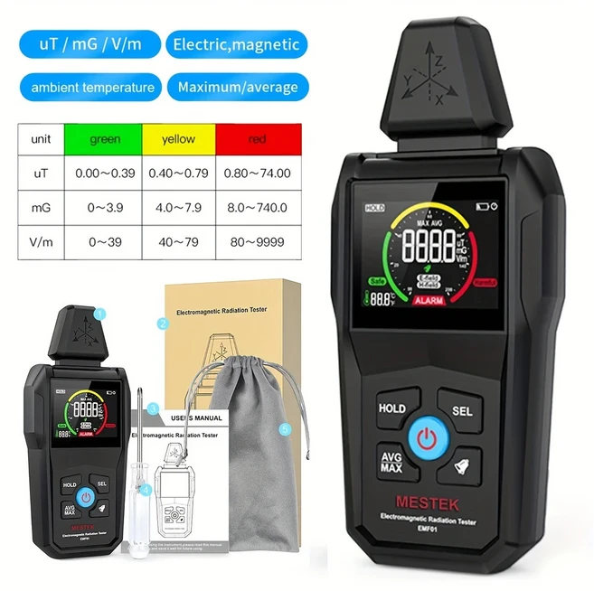 MESTEK EMF01 전자기장 방사선 감지기 고스트 헌팅 디지털 LCD EMF 측정기 (가정 사무실 공유기 전자레, 01 EMF01, 01 China Mainland