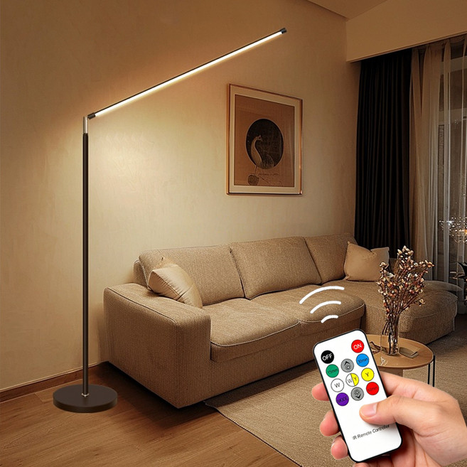 SASAKO 무선리모컨 LED 플로어 장스탠드 조명 일자 기둥 조명 3색조절, 블랙 초장형 100cm