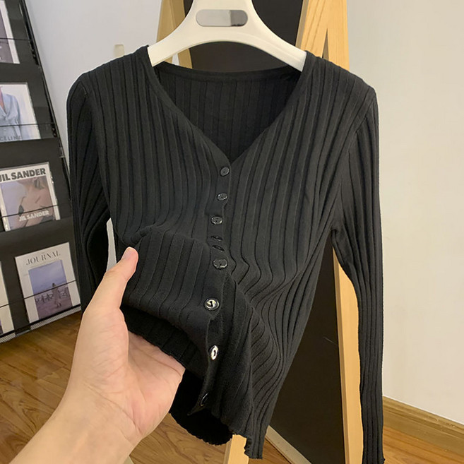 지고다그 여성 브이넥 니트 가디건 봄가을 긴팔 얇은 데일리 이너 아우터 ZXC43850