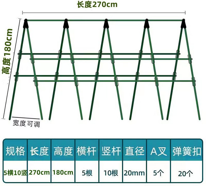 오이지지대 2m 활대 텃밭 지주대 식물 랙 브라켓 과수, 20mm 270cmx180cm (5x10)