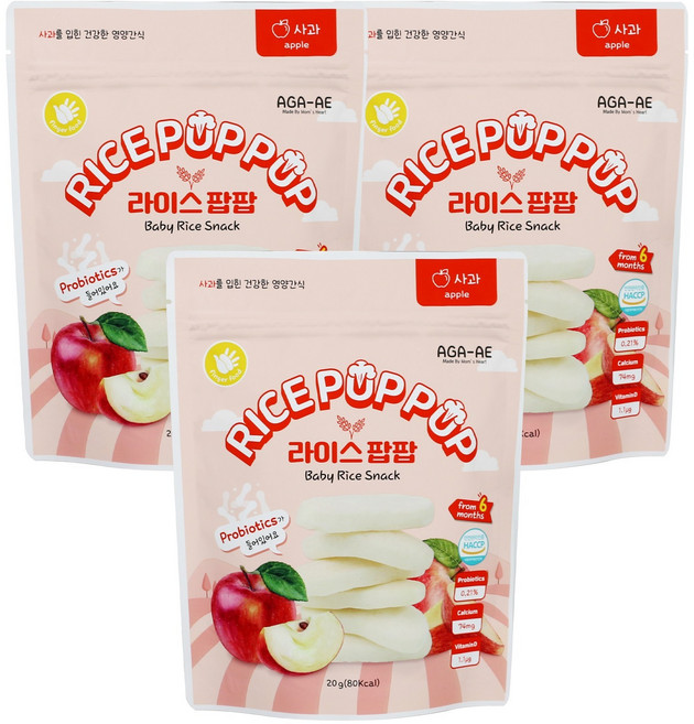 라이스팝팝 유기농 쌀과자 떡뻥, 20g, 3개, 사과