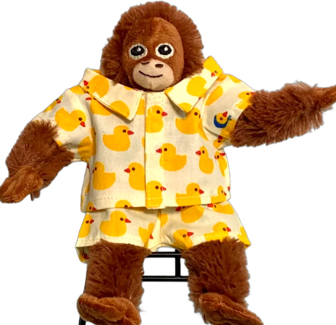 원숭이인형 미니 원숭이 오랑우탄 인형 고숭이키링 오숭이 우탄이인형, 1개, 오숭이+병아리잠옷세트, 18cm