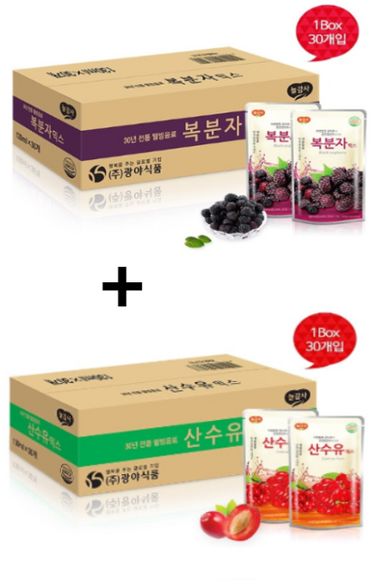 광야 복분자 파우치 130ml x 30개 + 광야 산수유 파우치 130ml x 30개
