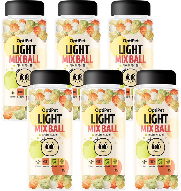 옵티펫 강아지 라이트믹스볼 저칼로리 종합영양 간식, 쌀, 40g, 6개