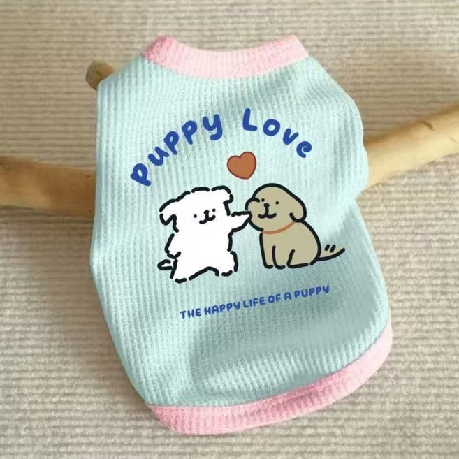 狗狗薄吊帶 春夏無袖小型犬兩腳衣, 1個, 綠粉【線條小狗】M 【建議4-6斤】