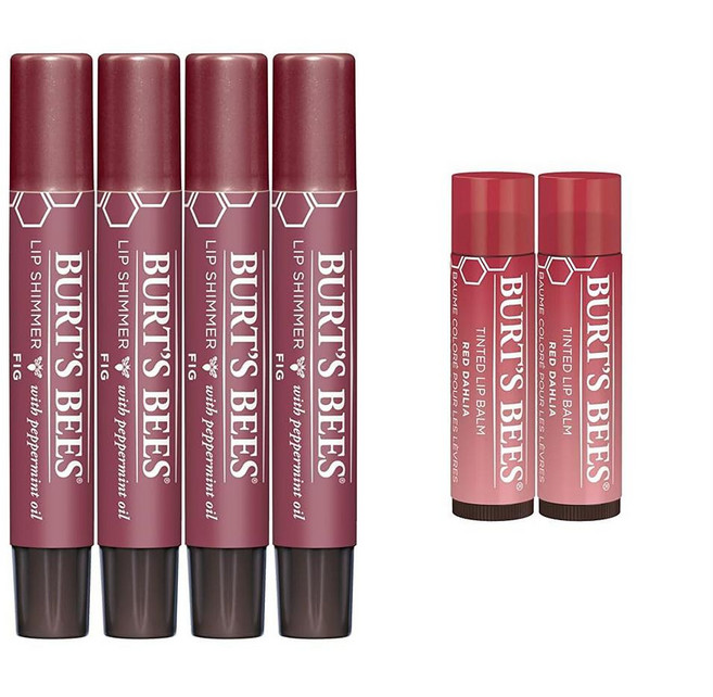 버츠비 쉬머 립 틴티드 밤 피그 4개입 + 레드 달리아 2개입 세트 1팩 Burt's Bees Shimmer Lip Tint, 1개, -