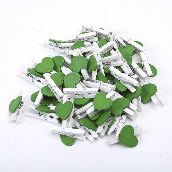 미니 하트 그린 나무 집게 10p, 본상품