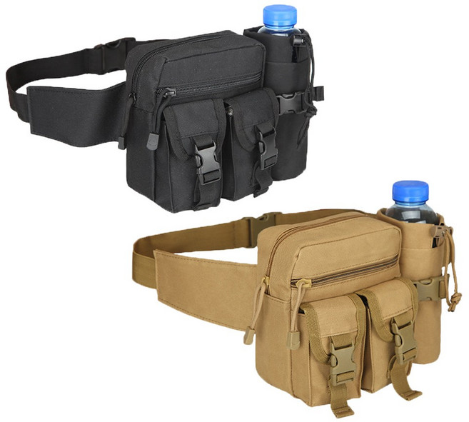 多功能水壺腰包 戶外運動健行跑步釣魚露營攀岩旅遊, 黑色