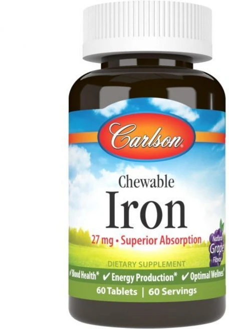 아기영양제 칼슨 츄어블 아이언 27mg 혈액 에너지 생산 웰빙 포도 60정, Natural Grape, 60 Count (Pack of 1), 1개 - 쿠팡