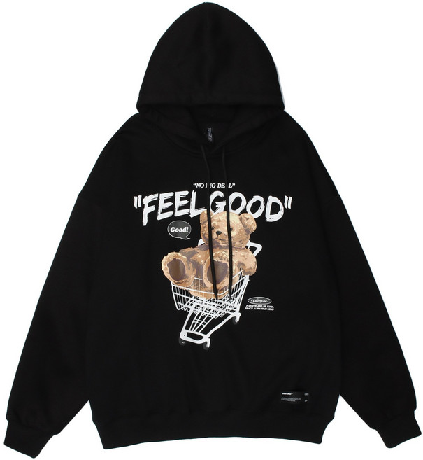 SYUM 곰돌이 패턴 후드티 남녀공용 맨투맨 빅사이즈 오버핏 커플후드티