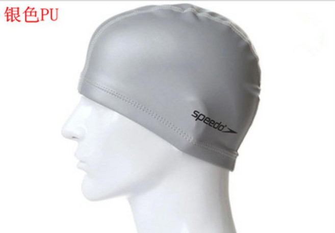수영모 speedo 고탄력 귀보호 두발보호 빅사이즈 실리콘, 실버 코팅 PU, 1개