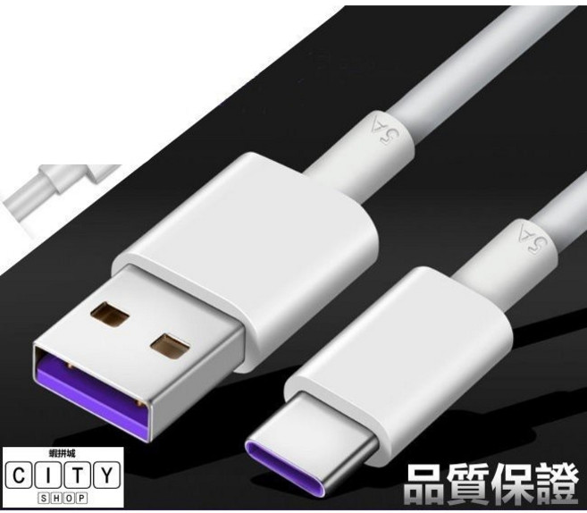 三星 適用於多款三星設備 快速充電 安全可靠, 1個, 5A USB to C 線 2米, 白, 200cm