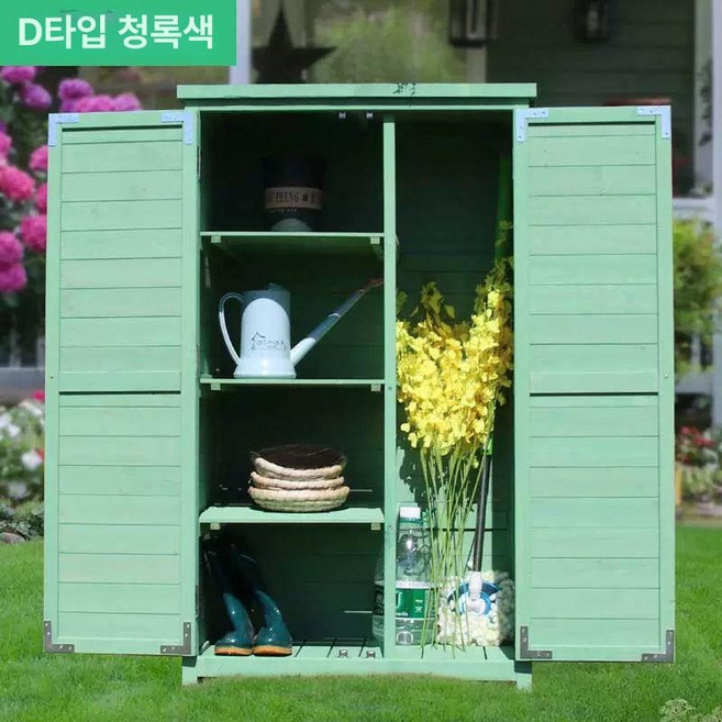 간이 농기구 보관함 조립식창고 야외 정리함 옥상 테라스, D타입 그린 그림 80x53x140cm