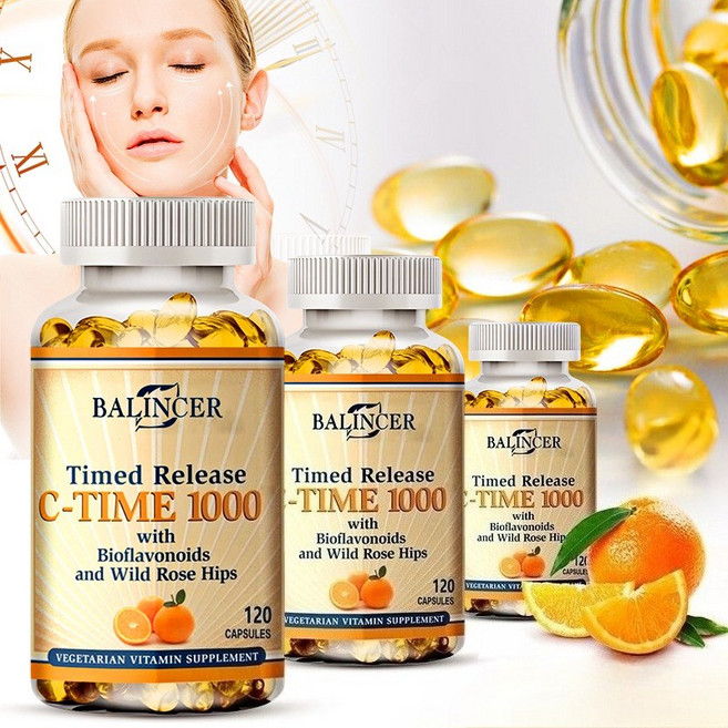 1000mg 비타민C 캡슐 - 바이오플라보노이드와 야생 로즈힙 함유 - 콜라겐 생성 촉진 면역력 강화 강력한 항산화 효과로 피부 건강 관리, 2개, 60회분