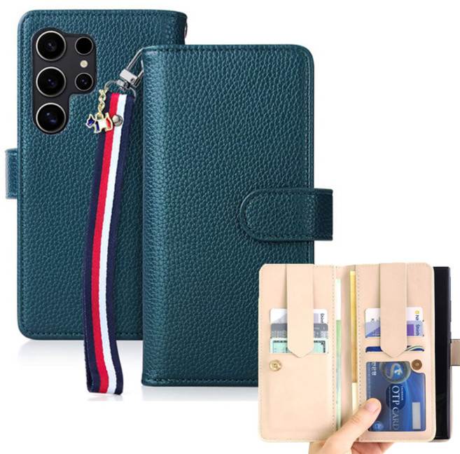 삼성 갤럭시 S23 울트라 (SM-S918) / ZN 정품 아가타 오플가죽 듀얼포켓형 다이어리 폰 케이스 + 핸드 스트랩 커버