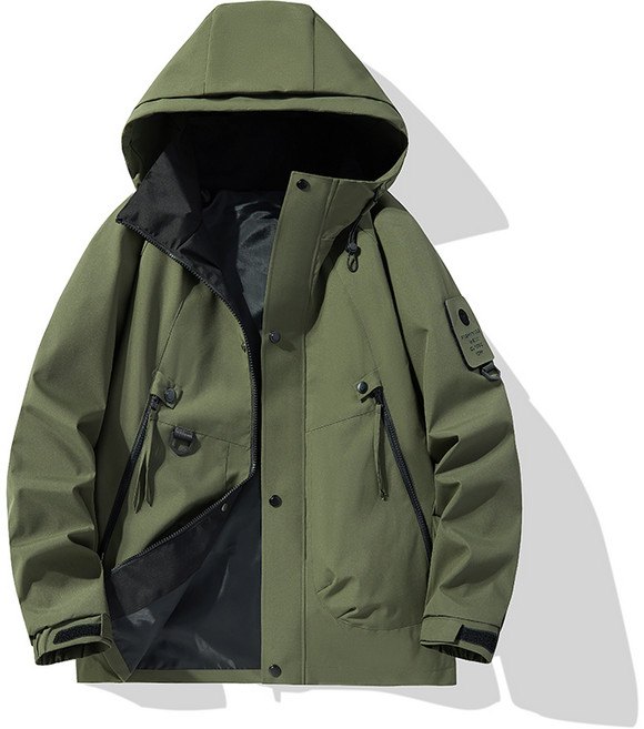 防風防水機能連帽休閒戶外登山素面情侶款大口袋韓版夾克