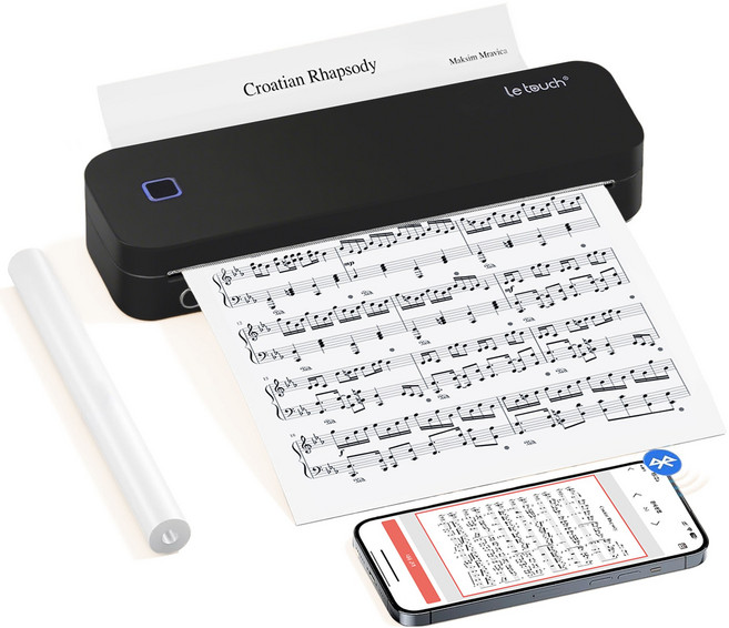 레터치 휴대용프린터 블루투스 무선 라벨 프린터 A4 모바일 포토프린터+롤 감열지 1롤 내장 수험생선물 열전사 감열식, 블랙