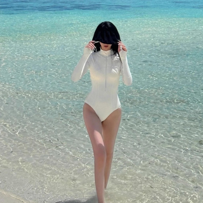 連體泳衣女長袖速幹防曬水母衣潛水服, XL