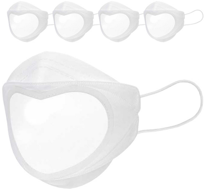 KC인증 입이보이는 MB필터 투명마스크 김서림없는 하트모양, 1개입, 5매, 화이트