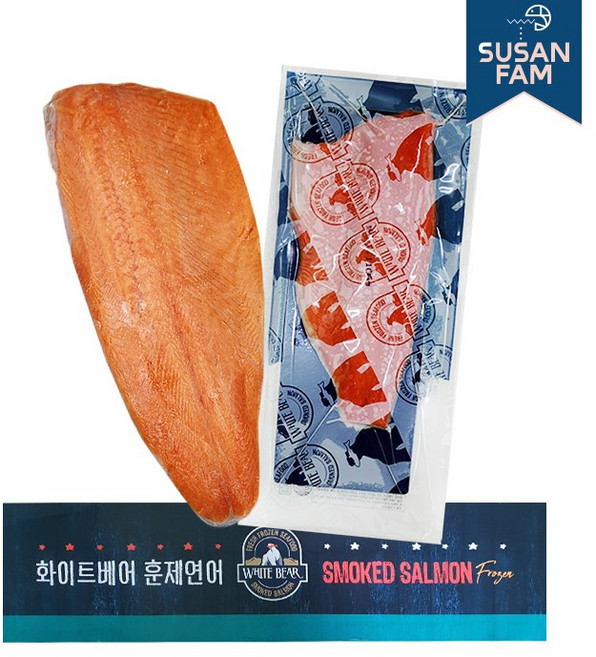 화이트베어 훈제연어(통) 약1.1kg 냉동연어 필렛 연어초밥, 훈제연어슬라이스 약1.3kg, 1개
