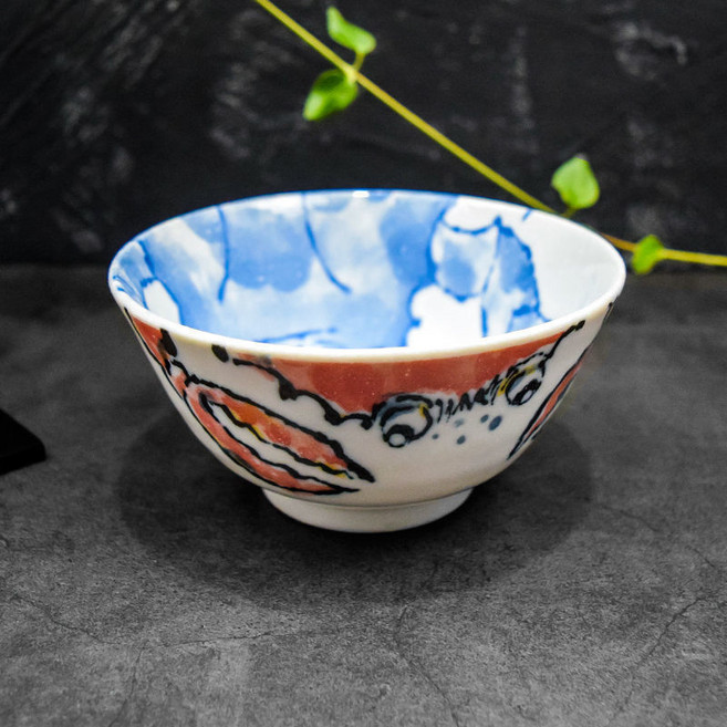 日式青花瓷飯碗 小碗 餐具 家用 釉下彩, 13厘米碗【螃蟹】, 1個