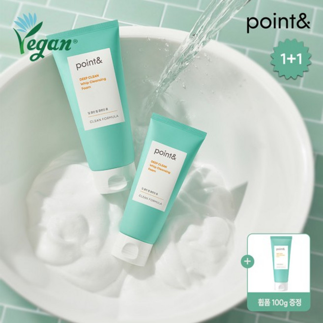 [포인트앤] point& 비건 약알칼리성 딥클린 휩 클렌징 폼 200g X 2개+휩 폼 100g, 없음