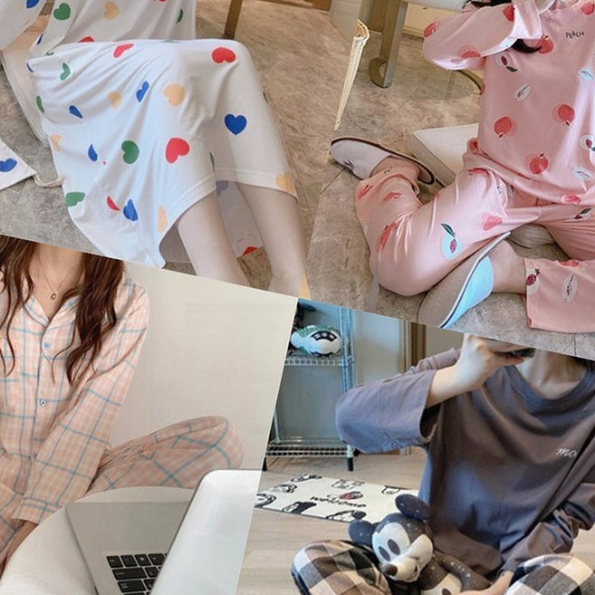 여성 봄 캐릭터 파자마 원피스 투피스 잠옷