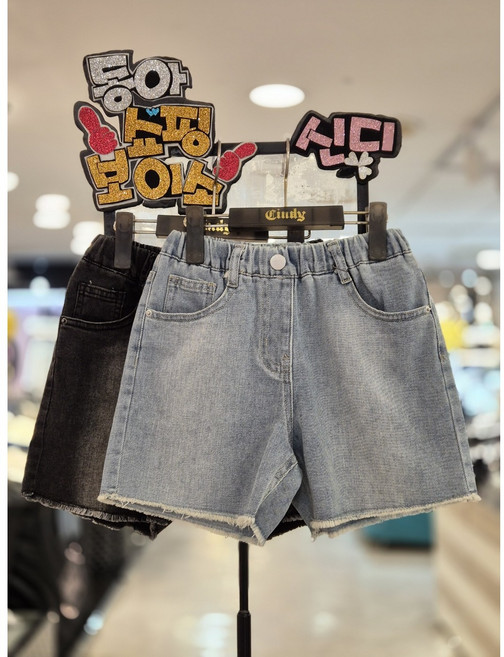 신디키즈 동아쇼핑점 여아"꾸안꾸@2024년~~여름신상@ 큐티한 스타일 편한스타일"데일리로 입기 좋은 스판짱 편한핏 4부 청반바지 데님팬츠@@초등 여아 아동 청반바지 여름바지@@