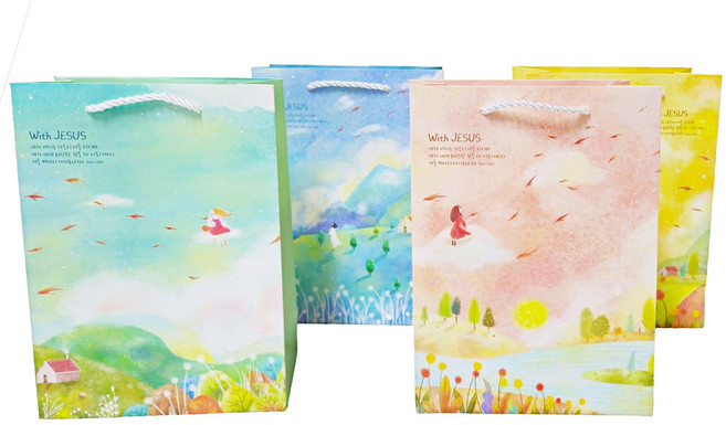 FS 말씀쇼핑백 예수님과 함께하는 일러스트 (중), 1개, 노랑