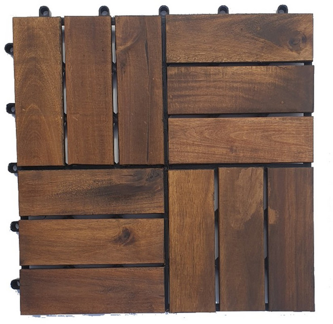 이쁜집 아카시아 원목 데크타일 12슬롯 10개 1세트, 월넛