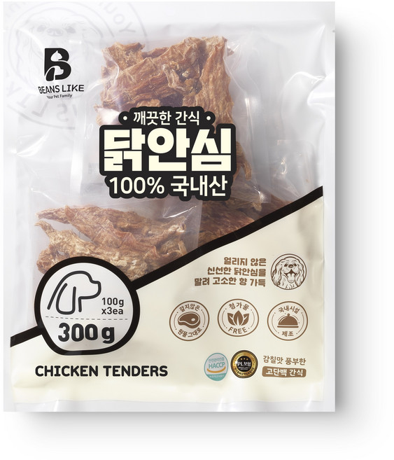 빈즈라이크 닭안심 강아지 간식, 닭 안심, 300g, 4개