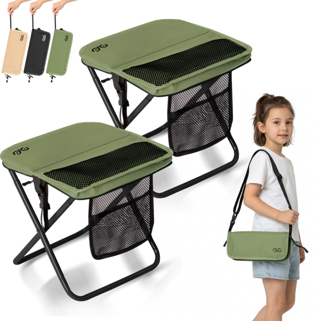 Camdoor 1+1 아웃도어 캠핑 휴대용 접이식 의자 초경량 놀이동산 웨이팅 등산 낚시 의자, 1세트, 그린