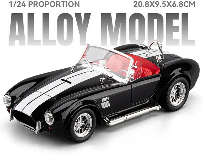1:24 셸비 코브라 팬텀 어처 장난감 자동차 다이캐스트 합금 모델 문 열림 소리와 빛 풀백 차량 크리스마, 04 Cobra Black