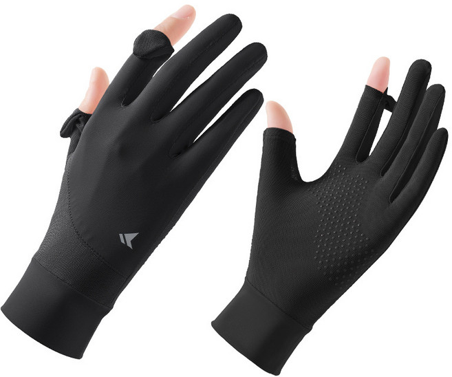 미소라인 자외선차단 쿨원단 냉감 매쉬 여름용 손가락 등산 논슬립 장갑, 블랙, 1개