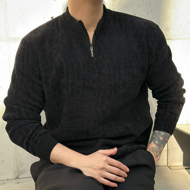 코엑티 남성 겨울 밍크 두꺼운 기모 반집업 벨벳 스웨터 긴소매