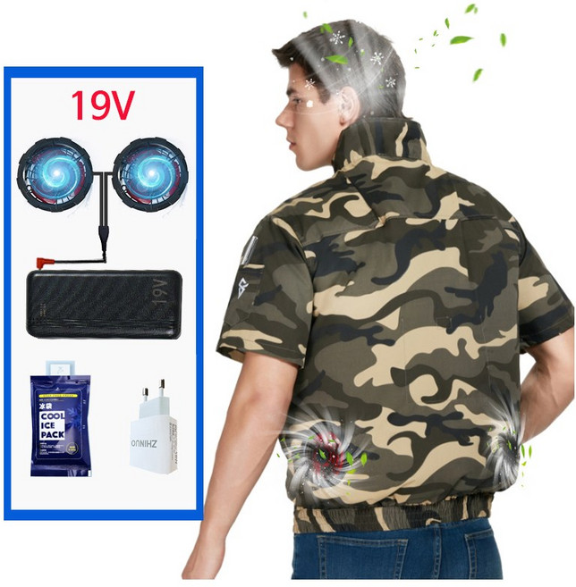 ZHINUO 지누오 선풍기 옷 의류 에어컨 자켓 근무복 시원한 아이스 선풍기옷 냉풍 작업복세트 잠바 30000mA/50000mA 배터리 단계 조절가능, 위장복 * 12000mA, XL, 12000mA, 1개