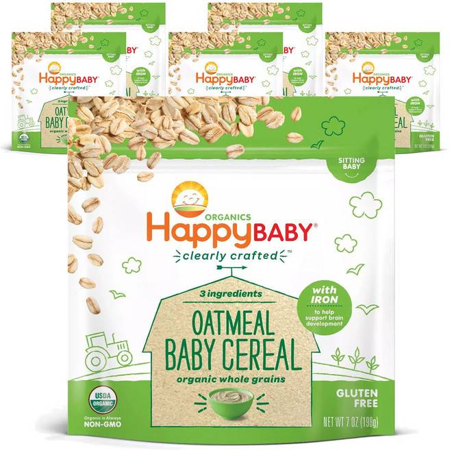 해피베이비 클리얼리 크래프트 시리얼 어린이 분말 식품 198g, 6개, 오트밀(Oatmeal)