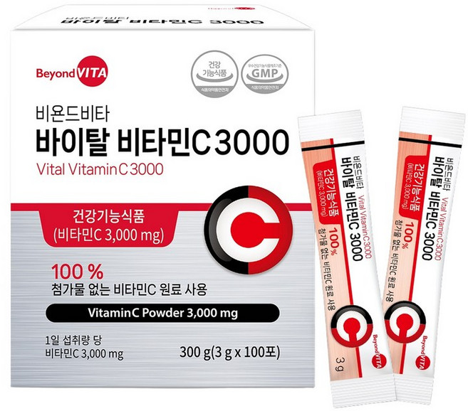 비욘드비타 바이탈 비타민C 3000 Non GMO원료 비타민씨 가루 분말 100포, 1개