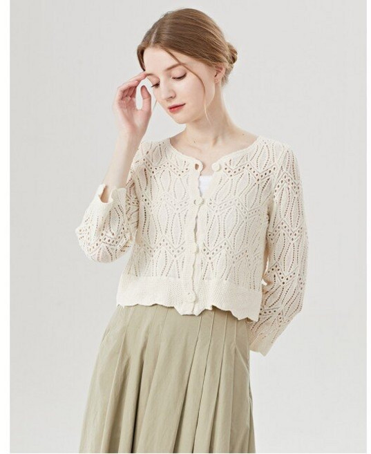 탱커스 펀칭 그물 여름 긴팔 크롭 니트 가디건 TV2CD005L0