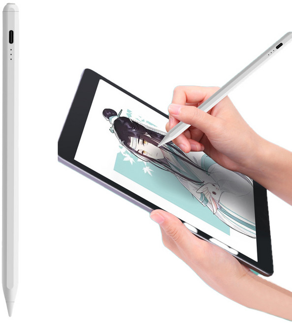 Shipshape 정전식 스타일러스 스마트 터치펜 C타입 충전 아이패드 호환 스타일러스 펜슬 스마트폰 99% 기종 자석 부착 터치플렉스펜, 1개, 화이트-732