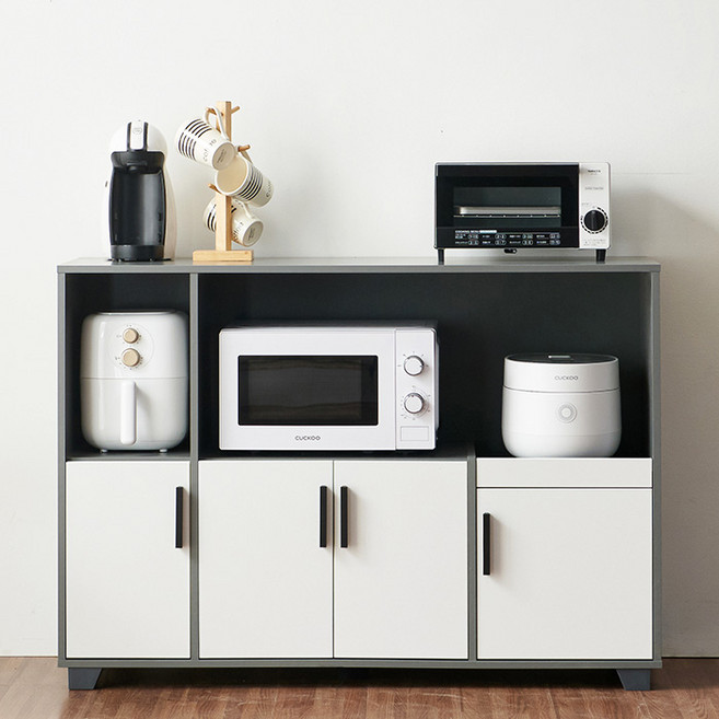 스타 와이드 주방 수납장 1200 전자레인지 렌지대 밥솥다이 밥솥장 3단 선반, 그레이화이트
