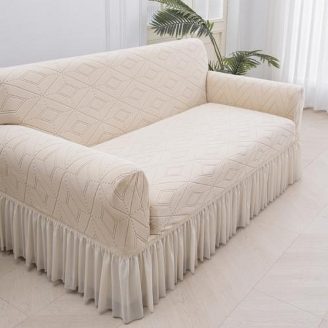 솔리드 컬러 자카드 패브릭 소파 커버 12345 좌석 거실 보호용 탄성 빨 수있는 슬립, 1Seater 90-140cm, 13)Beige, 1개