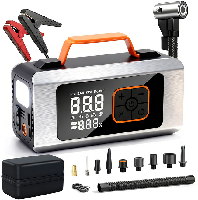 우스틴스 6in1 올인원 차량용 점프스타터 에어펌프 대용량 배터리 휴대용 보조배터리 LED 비상등 겨울 방전 캠핑 여행 구원템+긴급 상황도 문제없음, 40000mAh, 1개