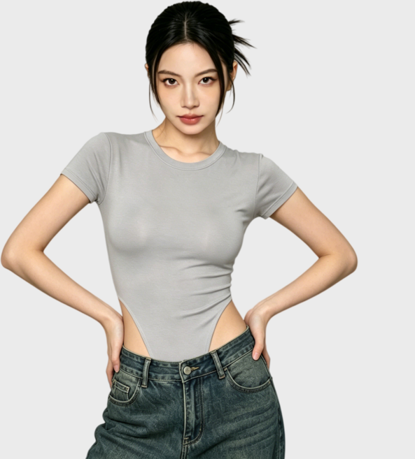 Lousxxy 로브스시 캡내장 반팔 바디수트 하이레그 스냅 버튼 쿨링 노브라티 바프의상 2601