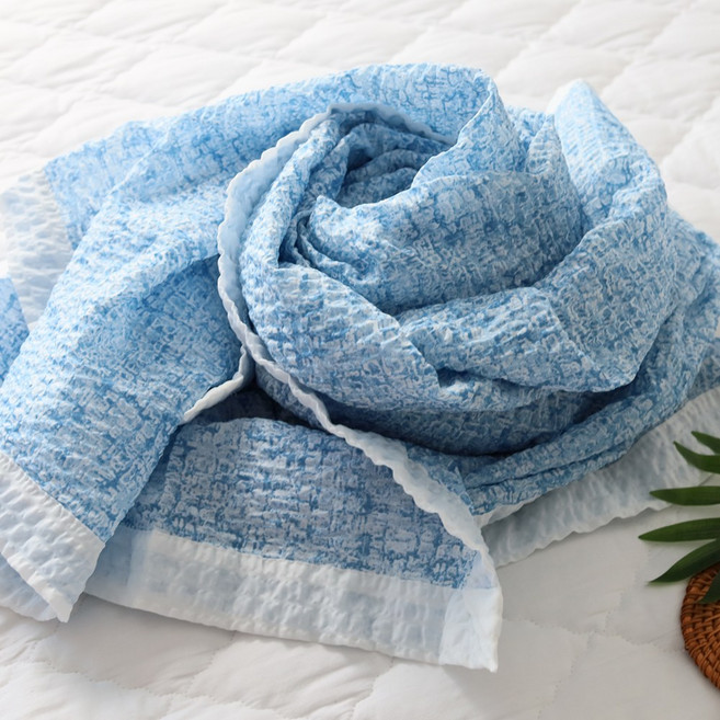 네모라인 국내제조 신상품 시원한 오로라 시어서커 리플 여름 홑이불, 글래시 블루