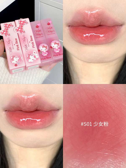 묻어나지 않는 핑크베어 헬로키티 콜라보 립스틱 한정판 틴트, 키티S01-글로시립스틱, 1개, 50g