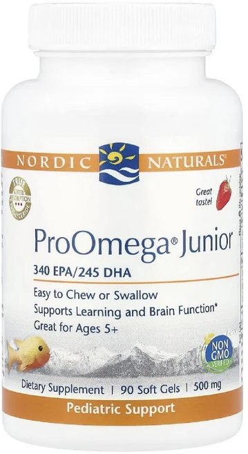 노르딕내츄럴스 프로오메가 주니어 340 EPA 245 DHA 500mg 스트로베리 소프트젤, 90정, 1개 - 쿠팡