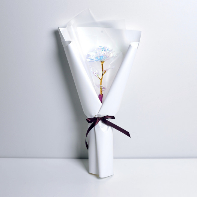 꽃 한송이 꽃다발 장미 화이트데이 led 홀로그램 사탕꽃다발 미니꽃다발 작은꽃다발 프리저버드, 스노우화이트, 없음, 1개