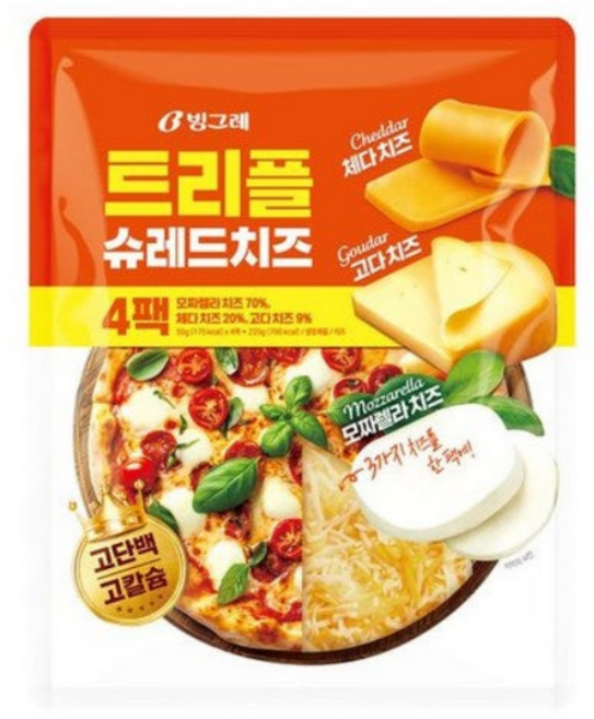 빙그레 트리플 슈레드 치즈, 4개, 220g